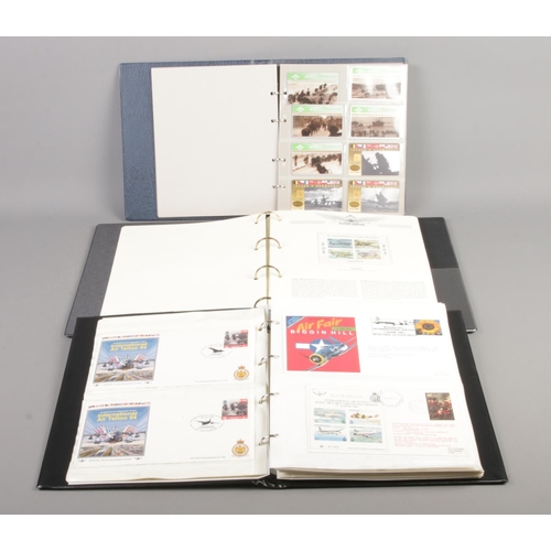 175 - Three albums containing 75th Anniversary of the RAF stamps, an album of flown and first day covers (... 