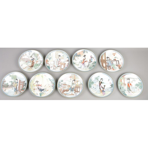 221 - Nine Imperial Jingdezhen Porcelain cabinet plates. Depicting oriental scenes with figures.