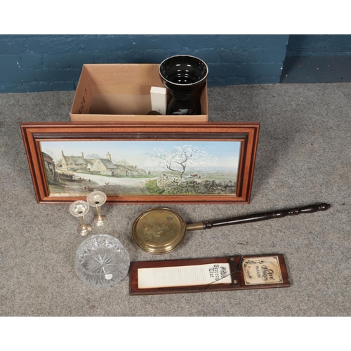 306 - A box of miscellaneous including Bride's knife, cut glass bowl, large vase, etc.