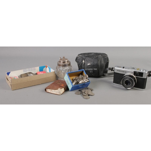 33 - A small quantity of collectables, including Olympus Trip 35 camera in case, a collection of twentiet... 