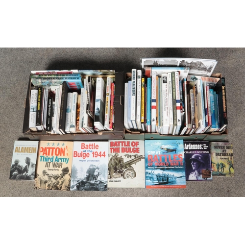 343 - Two boxes containing a large assortment of fiction and non-fiction war books. To include Sheffield C... 