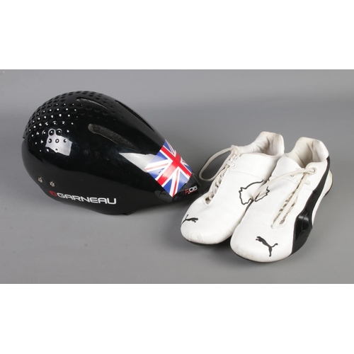 10 - A Garneau P.06 cycling helmet along with pair of Puma Ferrari trainers (Size 10 UK).