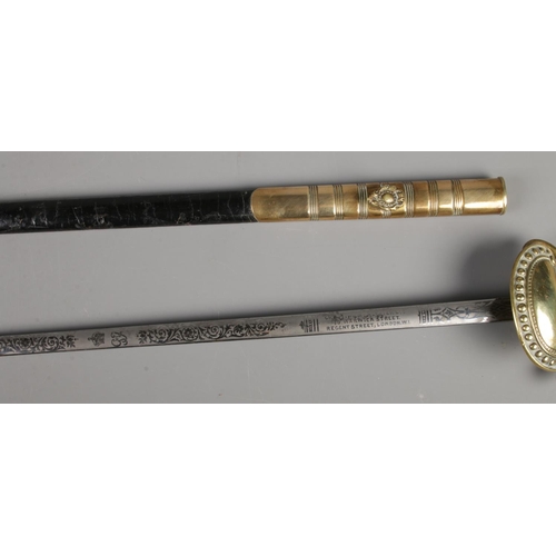 478 - A Griffith's McAlister Ltd. masonic dress sword etched George VI with sheath. CAN NOT POST OVERSEAS