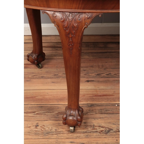 533 - A large oval mahogany extending dining table, with carved ball and claw feet raised on casters. Heig... 