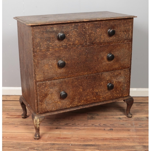 534 - A Victorian pine scumble-glazed 2 over 2 chest of drawers with key. Height 96cm, Width 96.5cm, Depth... 