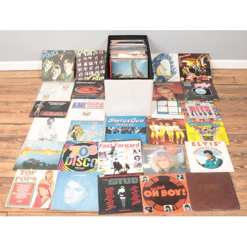 187 - A box of records. Including Queen, Elvis, Police, Duran Duran, etc.