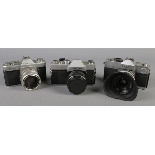 45 - Three SLR cameras. Including Topcon Unirex, Mamiya MSX 500 and Exakta TL500.