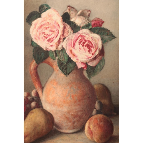 100 - George Walter Harris (1835-1912), gilt framed watercolour, still life with roses and fruit. Signed a... 