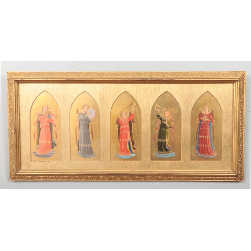 105 - After Fra Angelico (c.1395-1455), a framed set of five watercolours depicting angel musicians. Each ... 