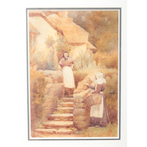 113 - A gilt framed Victorian watercolour, two ladies gossiping. 24.5cm x 17cm.