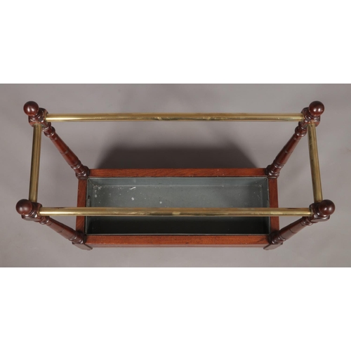 134 - A Victorian mahogany and brass stick stand with liner. 67.5cm x 71.5cm x 26cm.