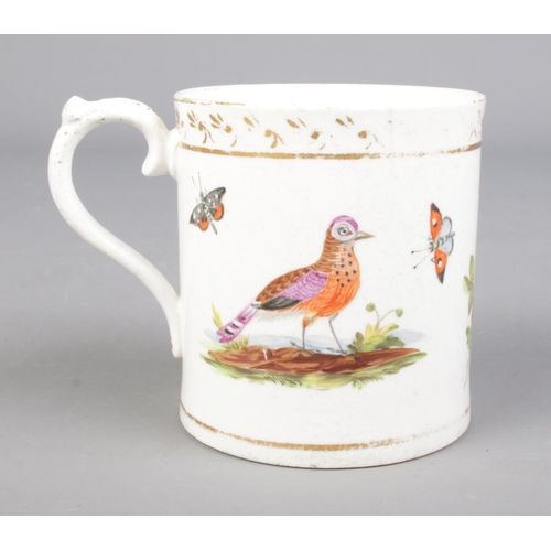 5 - A late 18th/early 19th century cup with gilt borders and hand painted bird and floral decoration. Po... 