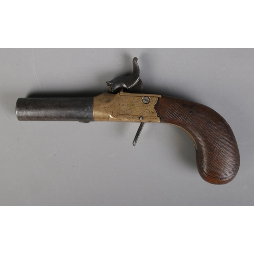 59 - A 19th century percussion cap pistol by Bentley, Liverpool. Bearing Birmingham proof marks. With scr... 