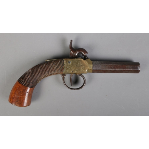 64 - A 19th century percussion cap pistol with octagonal barrel. Bearing Birmingham proof marks. Length 1... 