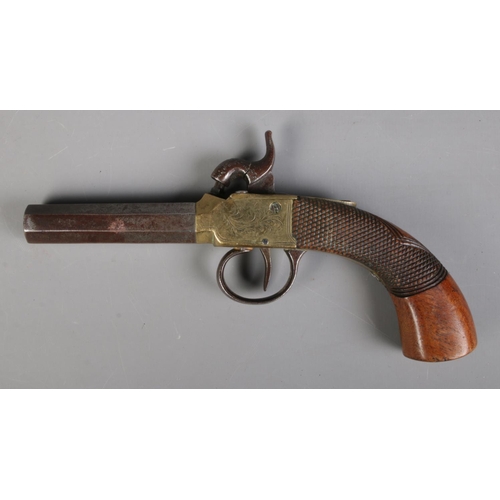 64 - A 19th century percussion cap pistol with octagonal barrel. Bearing Birmingham proof marks. Length 1... 