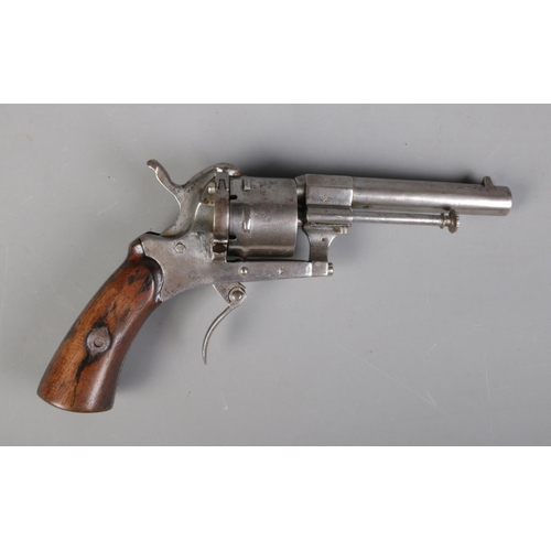 66 - A late 19th century Belgian pin fire revolver. Marked ELG to cylinder. Length 17.5cm. CANNOT POST OV... 