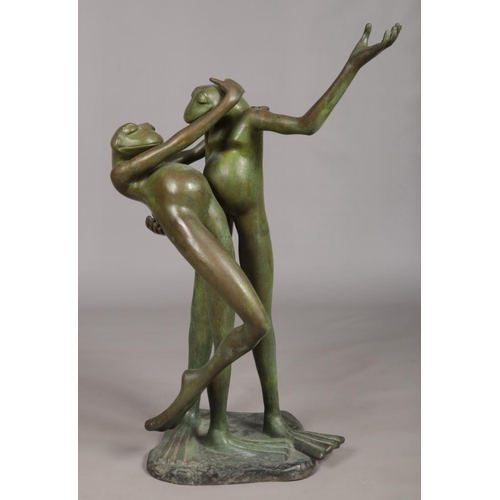 76 - David Meredith (Born 1973), a bronze sculpture modelled as a large pair of dancing frogs. 99cm.