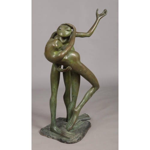 76 - David Meredith (Born 1973), a bronze sculpture modelled as a large pair of dancing frogs. 99cm.