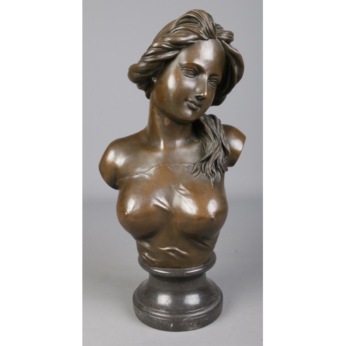 78 - After Jean-Leon Gerome, a bronze sculpture, bust of a maiden. Raised on marble socle base. Signed to... 