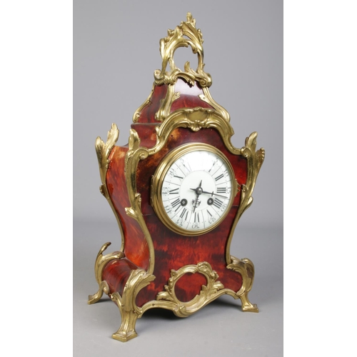 84 - A 19th century French Japy Frere's eight day red tortoiseshell mantel clock with ormolu mounts. Havi... 