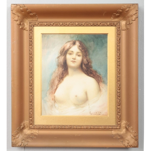 97 - Alfred Augustus Glendening Jnr. (1861-1907), a gilt framed watercolour, portrait of a semi nude maid... 