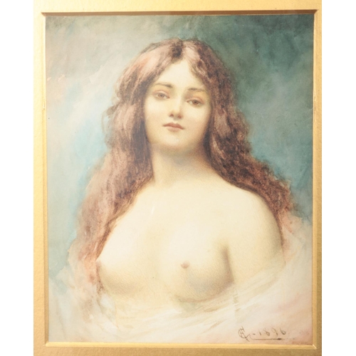 97 - Alfred Augustus Glendening Jnr. (1861-1907), a gilt framed watercolour, portrait of a semi nude maid... 