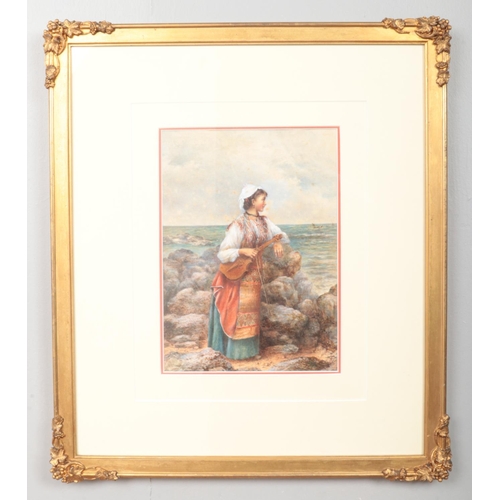 98 - Philip Richard Morris A.R.A (1838-1902), a gilt framed watercolour, coastal landscape with a girl ho... 