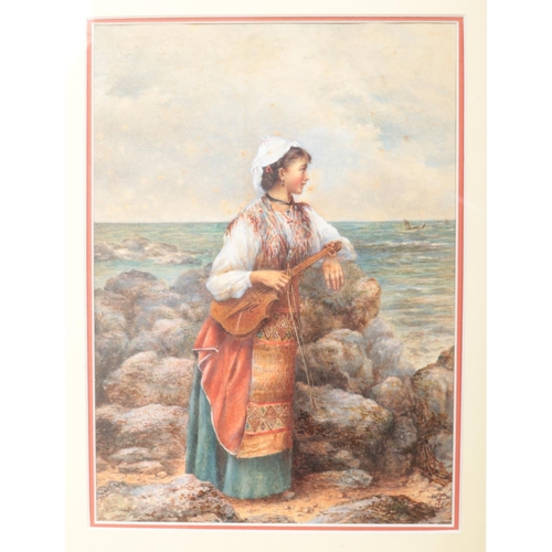 98 - Philip Richard Morris A.R.A (1838-1902), a gilt framed watercolour, coastal landscape with a girl ho... 