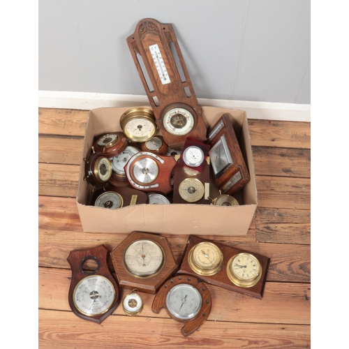 318 - A box of barometers. Includes Short & Mason, Gischard etc.