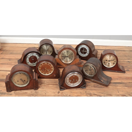 349 - Nine wooden cased mantel clocks. Includes Smiths, Elco, Enfield etc.