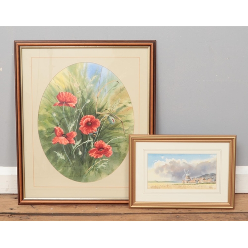 364 - Gordon Chell, two framed watercolours. One a still life, study of poppies along with a landscape sce... 