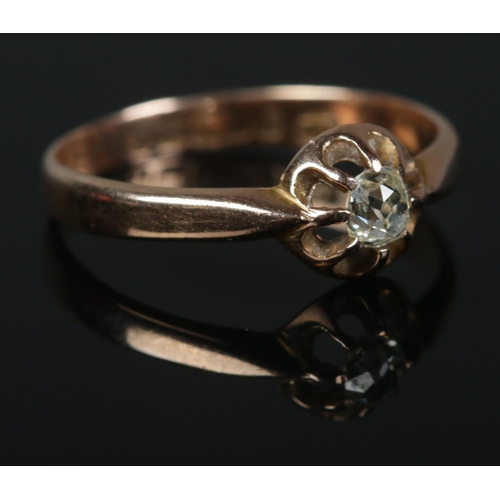 438 - A 9ct Rose Gold old cut diamond solitaire ring. Assayed for Birmingham 1916. Size R½. Total weight: ... 