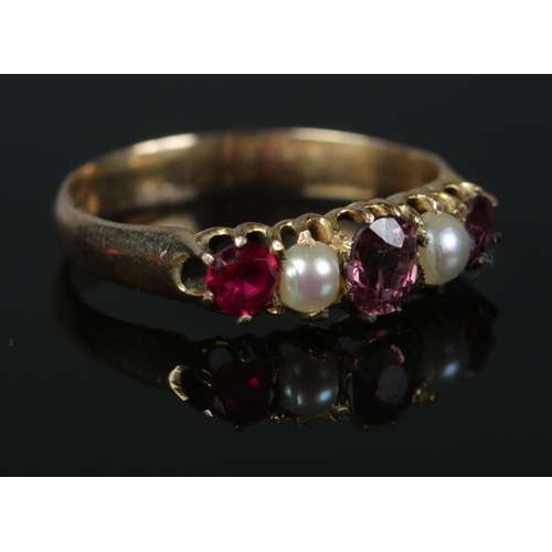 439 - A nineteenth century five stone ring, test to 9ct Gold. Size J. Total weight: 1.7g.