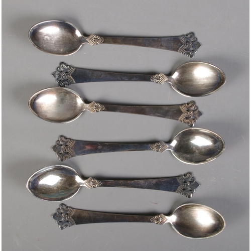 497 - A set of six Norwegian silver demitasse spoons by Magnus Aase, Bergen. Stamped 830S.