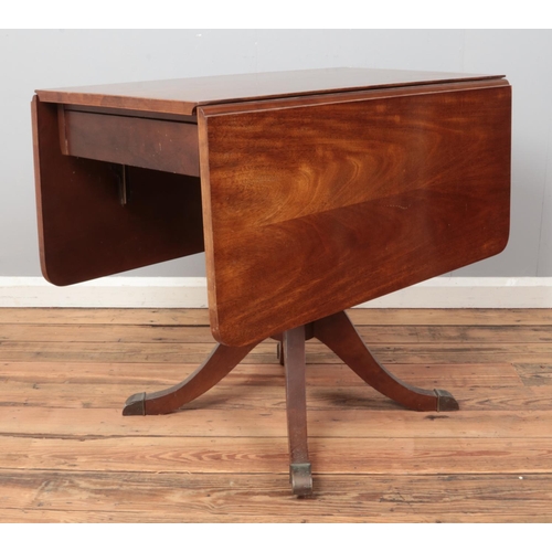 525 - A mahogany Pembroke table, on splayed base. With drawer to one side. Height: 74cm, Width (not extend... 