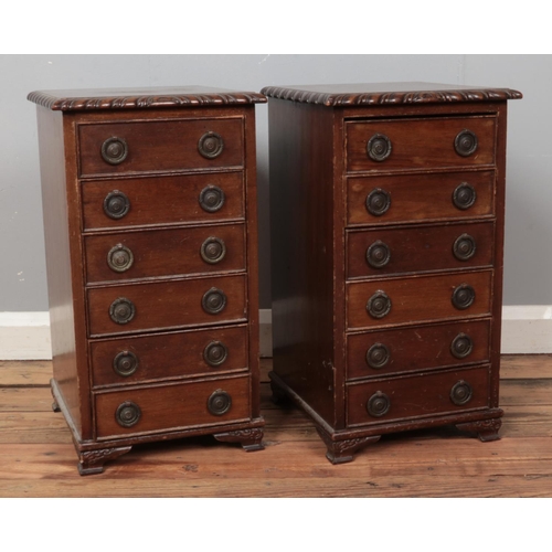 526 - A pair of mahogany and pine specimen drawers, with carved detailing to the lip and carved feet. Heig... 