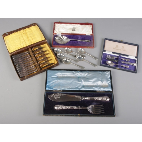 216 - Four cased sets of flatware. Including fish knife & fork, Mappin & Webb, etc.