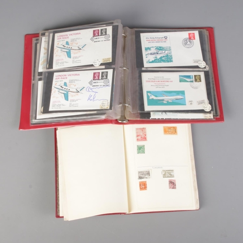 238 - Two albums of First Day, Flown Covers and world stamps. Includes signed and multi-signed examples.