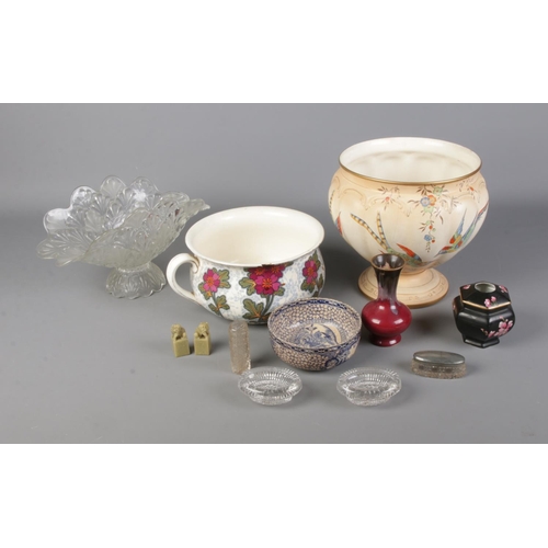 239 - A collection of ceramics and glassware including Crown Ducal, Carlton Ware, cut glass etc. Also incl... 