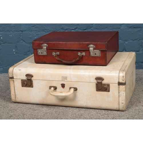 326 - Two leather cases including large pigskin suitcase and smaller paper filer example.