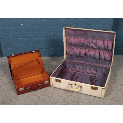 326 - Two leather cases including large pigskin suitcase and smaller paper filer example.