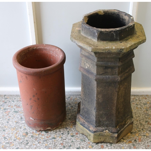 329 - Two chimney pots. Includes circular terracotta example, etc.