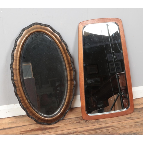 359 - Two vintage bevel edge wall mirrors including elliptical and rectangular example.