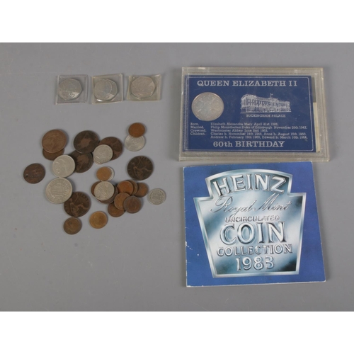 390 - A quantity of mostly British coins including Heinz 1983 uncirculated coin set, commemorative 50ps, p... 