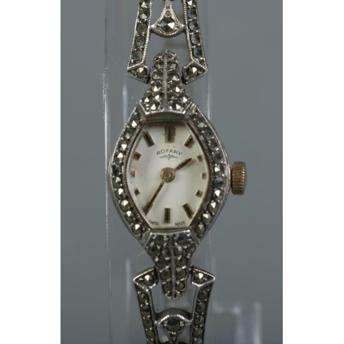 434 - A ladies silver marcasite Rotary manual wristwatch.