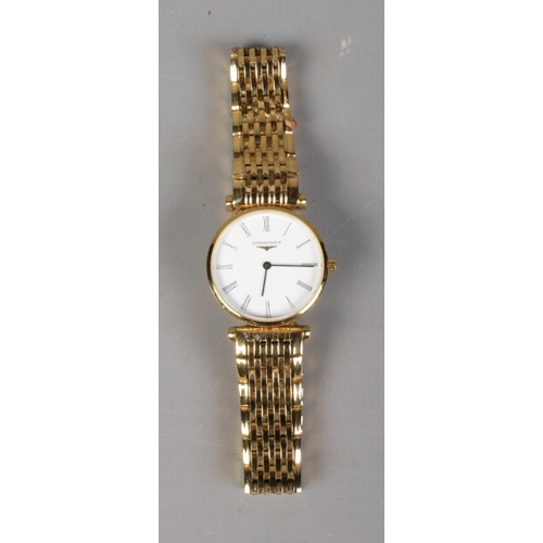 454 - A ladies gold plated Longines La Grande Classique wrist watch.