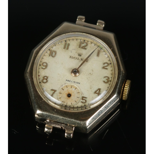 465 - A 9ct gold ladies Rolex Precision wristwatch head, stamped Chester 1949.