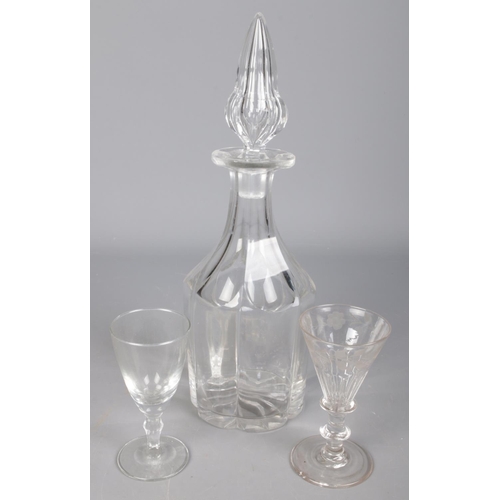 486 - A Georgian floral etched glass along with similar  example and antique decanter.