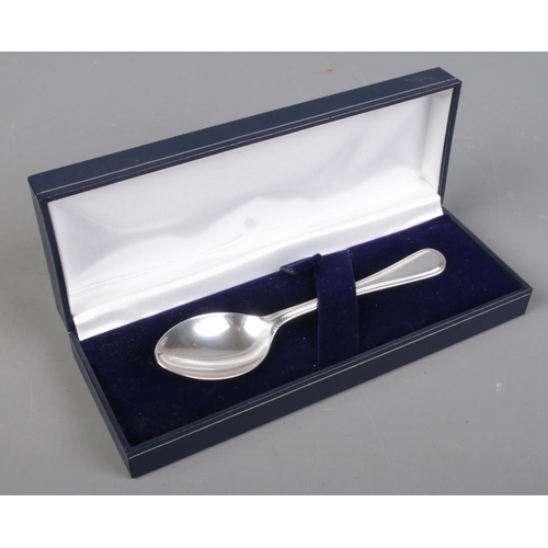 494 - A cased silver teaspoon. Assayed Sheffield 2010 by Richard Carr. 29g.