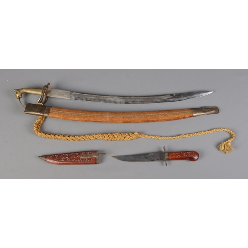 499 - A 20th century Indian dress sword with scabbard along with similar knife example. CANNOT POST OVERSE... 